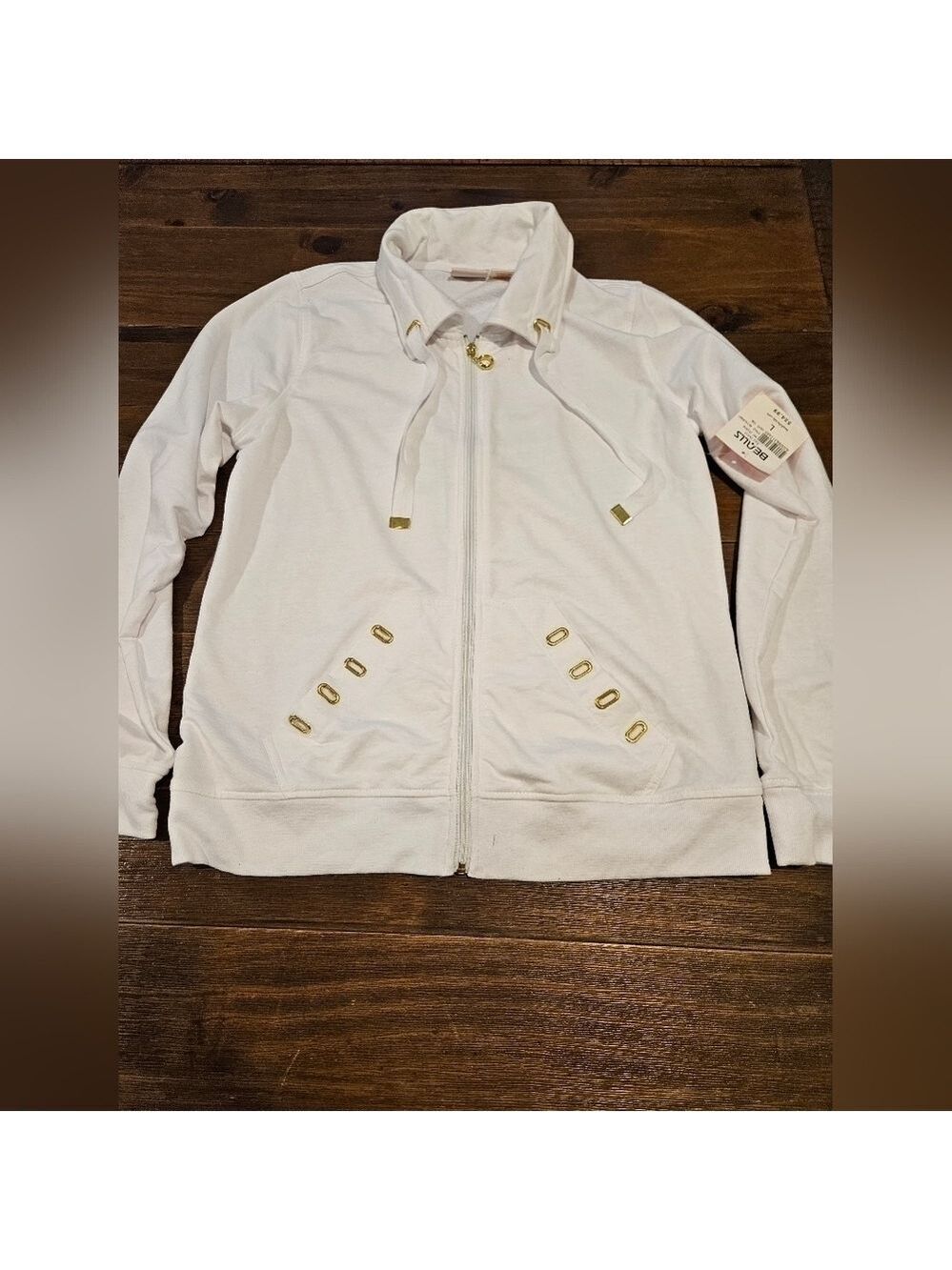 NWT CORAL BAY WOMEN'S WHITE ZIP-UP LONG SLEEVED SWEATSHIRT SIZE LARGE